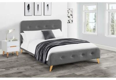 Julian Bowen Astrid Mid Grey Linen Fabric Upholstered Bed 4FT6 Double 5FT King - Image 1 of 3