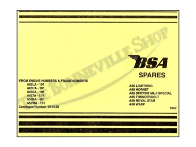 BSA A50 A65 Hornet Thunderbolt Lightning Parts Book Catalog 1967 PN# 00-5129 - Image 1 of 2