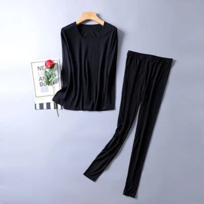 Women Mulberry Silk Thermal Jersey Long John Underwear Sets Top & Bottom - Image 1 of 4