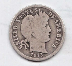 1913 Barber Dime in BUONE condizioni pz 22,8 ~ CERCHIO COMPLETO SU ENTRAMBI I LATI. - Foto 1 di 5