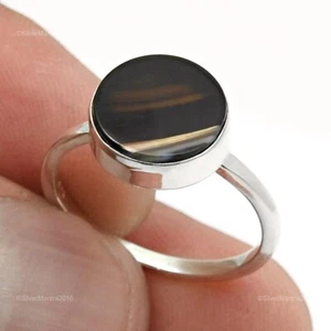Striped Onyx Gemstone 925 Solid 925 Silver Bezel Cocktail Birthday Gift Ring - Picture 1 of 7