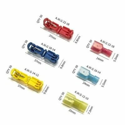 300PCS Insulated T-Tap Quick Splice Combo Wire Terminal Connectors Kit 22-10 AWG - Image 1 of 4