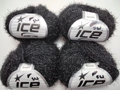 Ice Sparkle Yarn Metallic Eyelash 4-Balls, 50g, 100m, (BLACK) 60% Poly~40% Lurex - Image 1 of 4