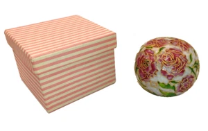 Cloisonné Paperweight Enamel Brass Floral Pink Roses Round Orb in Original Box - Picture 1 of 10
