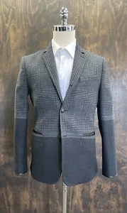 JOHN VARVATOS USA Leather Trim Dipped Check Wool Jacket in Gray Size 40 R $898 - Picture 1 of 11
