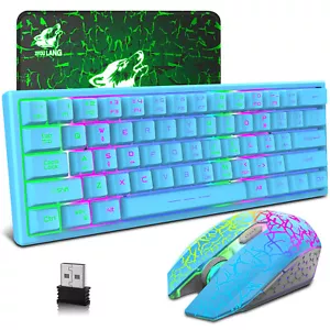 60% Wireless Gaming Keyboard and Mouse Combo 61 Key RGB LED Backlit Rechargeable - Picture 1 of 19