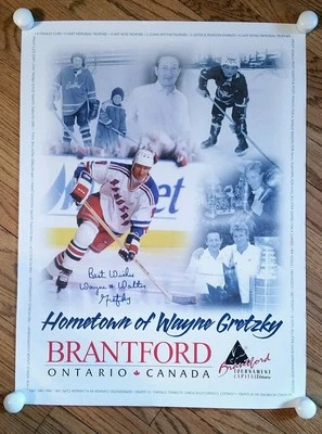 Póster de hockey firmado por Wayne & Walter Gretzky Brantford Canadá papá/hijo/rangers/hielo Foto 1 de 4