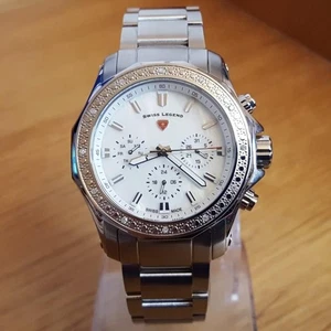 Herren Silber Armband Swiss Legend Islander echter Diamant ct Tag Datum Uhr - Bild 1 von 12