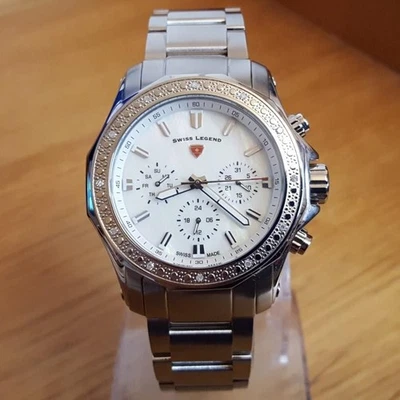 Reloj de pulsera de plata para hombre Swiss Legend Islander diamante genuino ct día fecha Foto 1 de 4