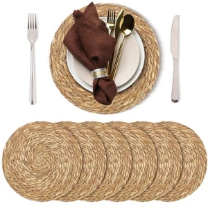 Set of 6 Round Woven Placemats - 12 Inch Natural Boho Rattan Wicker Table Mat... - Picture 1 of 7