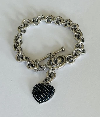 OTC Sterling Silver 925 Blue Diamond Heart Charm 9MM Rolo Link Toggle Bracelet - Image 1 of 4