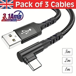 90 Degree Angle USB Type C Fast Charger Braided Lead For iPhone 15 16 17 Samsung - Picture 1 of 11