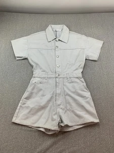 ZARA Sparkle Denim Button Front Romper Womens Small Gray Short Sleeve Classic - Picture 1 of 16