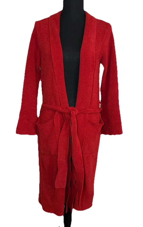 Bata roja para mujer Natori acogedora con bolsillos para salón ropa para dormir con cinturón PEQUEÑA Foto 1 de 4