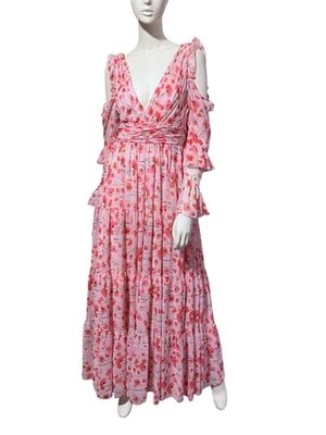 Mac Duggal Ieena Floral Gown 6 Backless Plunge Tiered Ruffled Coquette Twee - Image 1 of 4