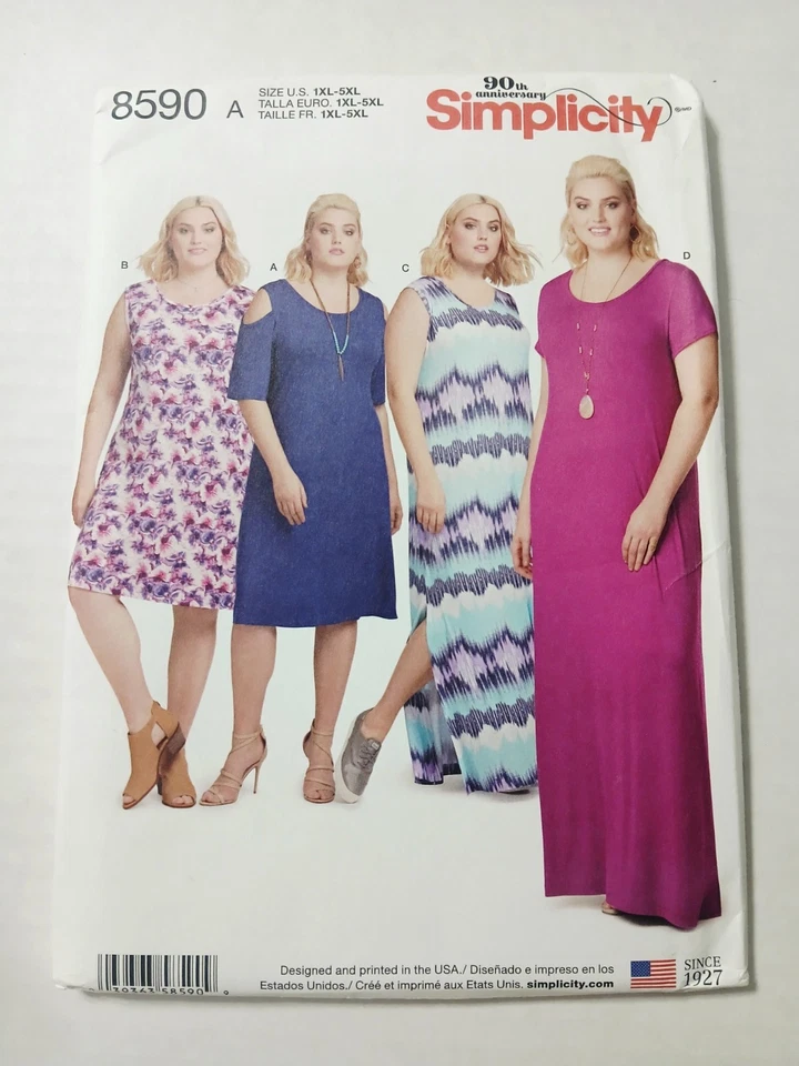 8590 Simplicity Sewing Pattern.  Womens Knit Dress. Size 1xl, 2xl, 3xl, 4xl, 5xl - Image 1 of 3