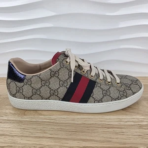 Gucci Ace GG Supreme Sneakers Womens Size 38 US 8 Beige Ebony Low Top 499410 - Picture 1 of 23