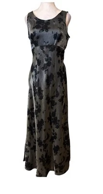 Vintage 1990s Y2K Roberta Silky Grey Blue Rose Floral Gown Dress 11/12 - Image 1 of 4