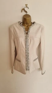 Frank Lyman Cream Faux Leather Jacket With Diamante/Snakeskin Trims Size 10/ 12 - Picture 1 of 5