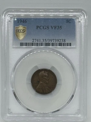 1946-P  1C LINCOLN WHEAT CENT "PHILADELPHIA MINT" PCGS VF35, Penny, Gold Shield - Image 1 of 4