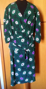 CLASSIC VTG 80S SILK FLORAL POLKA DOT CAREER OFFICE PARTY COCKTAIL DRESS  L-XL - Picture 1 of 12