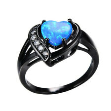 Opal Ring Party Jewelry Size 10 Fashion Black Gold Blue Heart Shape Simulated