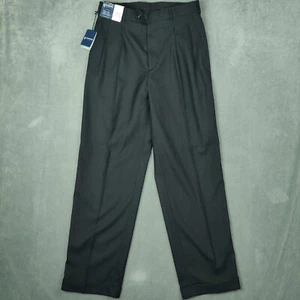 NEW Stafford Sharkskin Dress Pants 32x32 Black Classic Pleated Cuff Wrinkle Free - Picture 1 of 12
