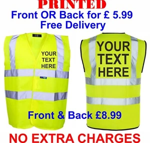 PERSONALISED CUSTOM PRINTED HI VIZ HIGH VIS SAFETY VEST WAISTCOAT - Picture 1 of 4