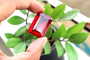 Natural Brazilian Topaz Red Color 92 Ct Emerald Cut Loose Certified Gemstone - Picture 1 of 8