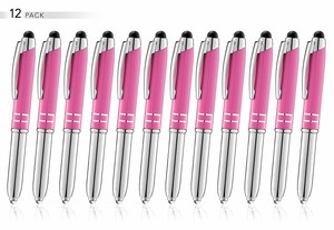 Stylus Pens for Touchscreen Devices+ LED Flashlight+ Writing Pen, Pink 12 Pack