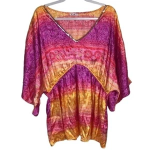 Metro 7 Women Ombre Short Sleeve V-Neck Dolman Sleeve Dress Size Large - Picture 1 of 6