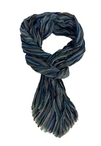 Baumwollschal Damenschal Herrenschal Knitterlook Streifen Muster in bunt marine - Picture 1 of 2