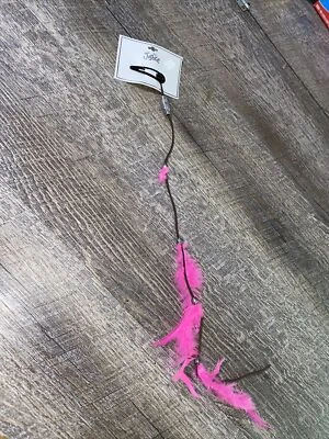 Justice Faux Brown Leather Hair Extension Pink Neon Feather Silver Charm Nwt - Image 1 of 4