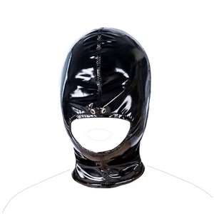 Adult's PU Leather Gimp Head Harness Headgear Open Mouth Zipper Hooded Mask - Picture 1 of 8