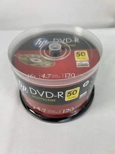 HP DVD-R Lightscribe 50 Pack 16x 4.7GB 120 Min Recordable Discs Seal - Picture 1 of 4