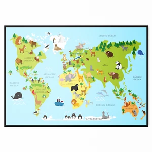World Map Maps Educational Poster Print Kids Animal World Map Wall Art A1 Large - Picture 1 of 7