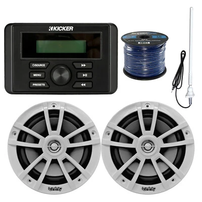 KICKER-INFINITY-ENROCK Marine 6.5" 225W Speakers, Kicker Bluetooth Gauge Radio, Antenna, Speaker Wire