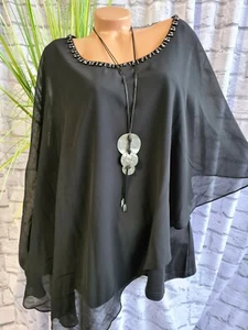 Sheego Tunika Bluse Damen schwarz mit Pailletten Lagen Look 863 (091) NEU