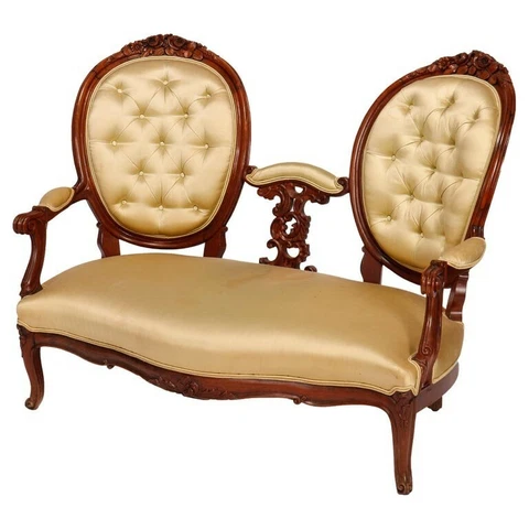 Antique Renaissance Revival Carved Rosewood Oval Back Medallion Settee c1880 Cover