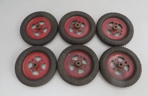 Meccano Estampado - 6 x Ruedas Polea Roja Vintage 2" 20a con Neumáticos Negros 142a - Imagen 1 de 5