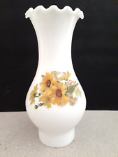 Glass Lamp Shade Ruffle Hurricane Yellow Flowers *9" Tall 3" Fitter