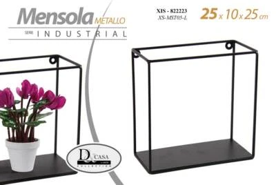 MENSOLA QUADRATA BACHECA PARETE SOSPESA METALLO CLASSICO MODERNO NERO 25*10*25 - Immagine 1 di 2