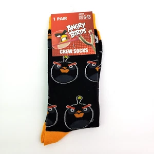 Angry Birds Adult Size 6-13 Black Graphic Novelty Crew Socks 1 Pack - Picture 1 of 5