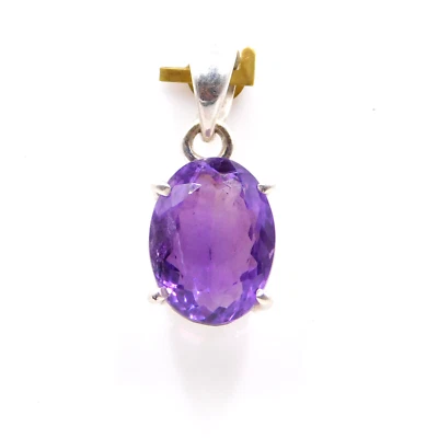 3.90 GM 925 Argento Sterling Naturale Ametista Taglio Gemma Pendente Misura 2cm - Immagine 1 di 4