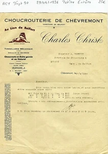 Dépt 90 - Chèvremont - Petite Entête d'une Choucrouterie du 29/04/1936 - Imagen 1 de 1