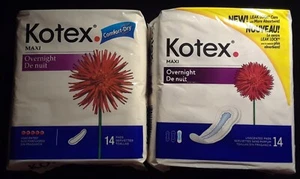 2004 And 2008 Kotex Overnight Maxi Pads - 2 Sealed Packs of 14 - SPECIAL PRICE!! - Picture 1 of 4