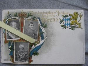 Antigua Litografía Patriótica Postal Nobleza 100 Aniversario Reino de Baviera Rey - Imagen 1 de 2