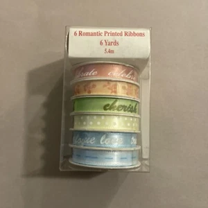 Scrapbooking 6 Romantic Printed Ribbons 1/4” Wedding Themed - 6 Yards - Picture 1 of 4
