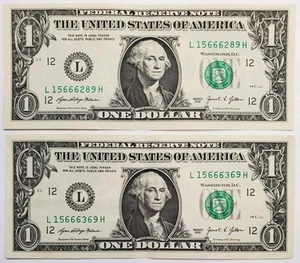 Dos billetes de 1 dólar LUCKY 666 de la misma tirada, serie de números de serie de lujo 2021 - Imagen 1 de 2
