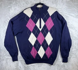 FootJoy Sweater Herren XL Navy Argyle Quarter Zip Mock Neck Golf Strickpullover FJ - Bild 1 von 9
